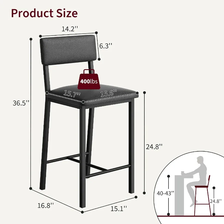 4, Kitchen with Thick Cushion, 25 in Counter Height with Backrest and Footrest, for Dining Room, Kitchen Island Counter Chairs
