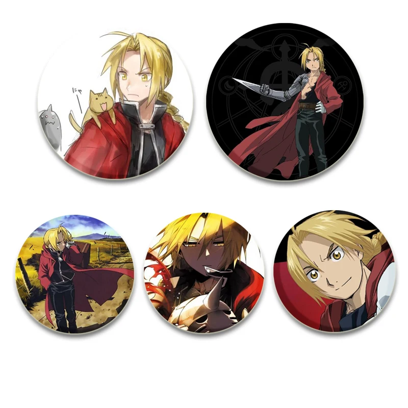 32/44/58mm Anime Fullmetal Alchemist Cartoon Badge Round DIY Handmade Creative Brooches for Backpack Jewelry Accessories Gifts
