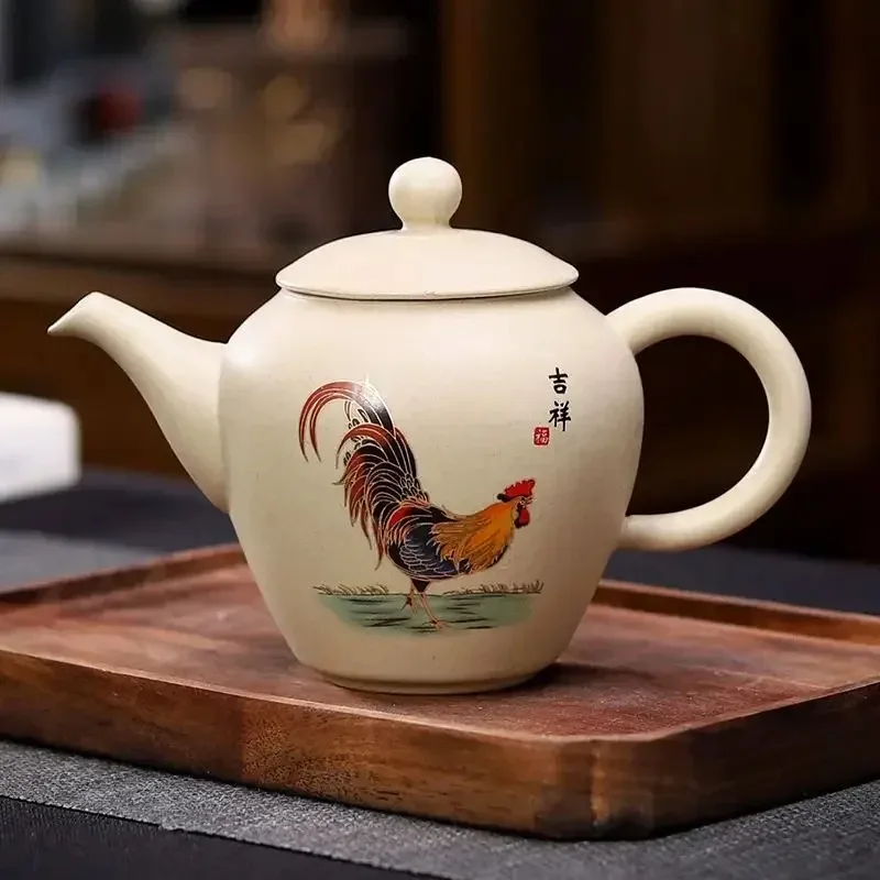 Retro Coarse Pottery Teapot, Rooster Tea Making Pot, Chinese Kung Fu Set, Household Porcelain, Drinkware, 210ml