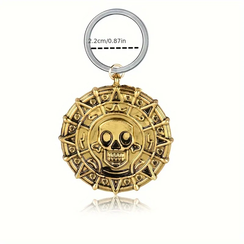 Pirates of the Caribbean retro gold coin skull pendant key chain men and women hip-hop trend lucky accessories