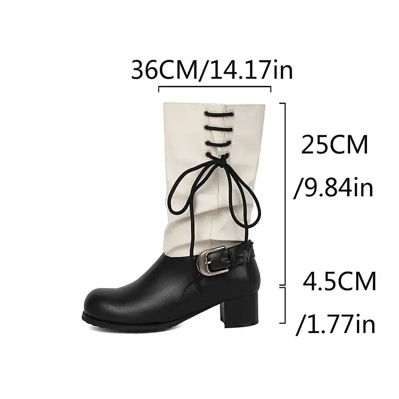 ORCHA LISA  Womens Ankle Calf Boots Curved Toe 4.5cm Chunky Sole Lace Closure Multi Tone Wide Fitting 41 42 43 Casual Botas