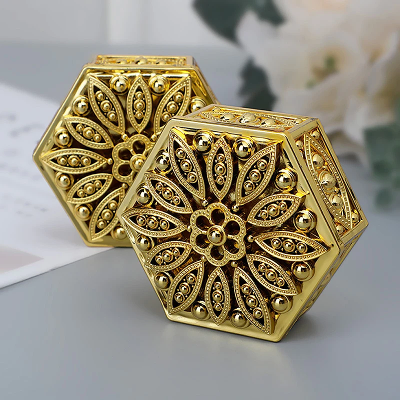 Hexagon Mini Gilt Silver Plastic Hollowed Out Packaging Box Candy Box Creative Companion Gift Box Jewelry Storage Box