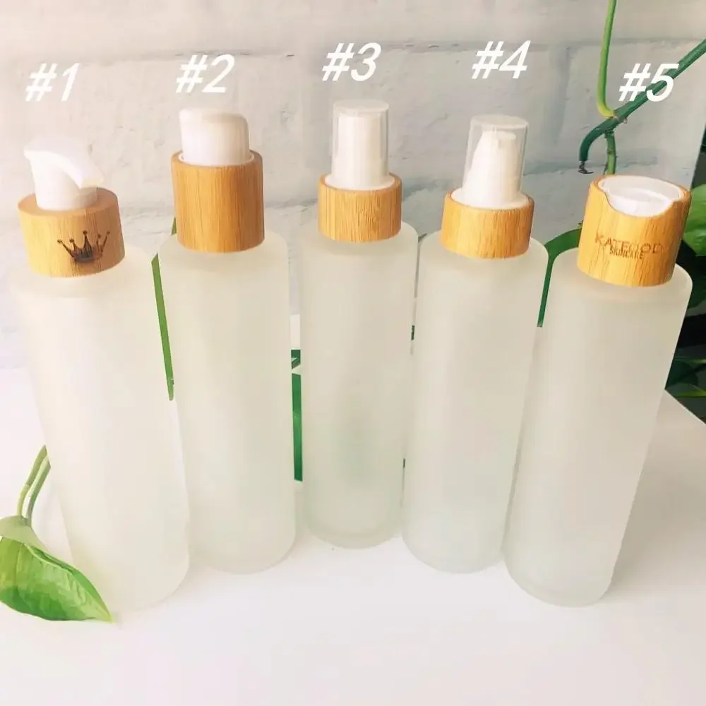 

custom cosmetic packaging frosted glass bottle ,White Bamboo Glass Bottle With Press Button Dropper for Essential Oil Packing