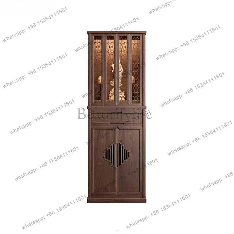 FG   Solid wood glass door Buddhist niche Standing cabinet Household shrine God of Wealth Gongtai table shrine