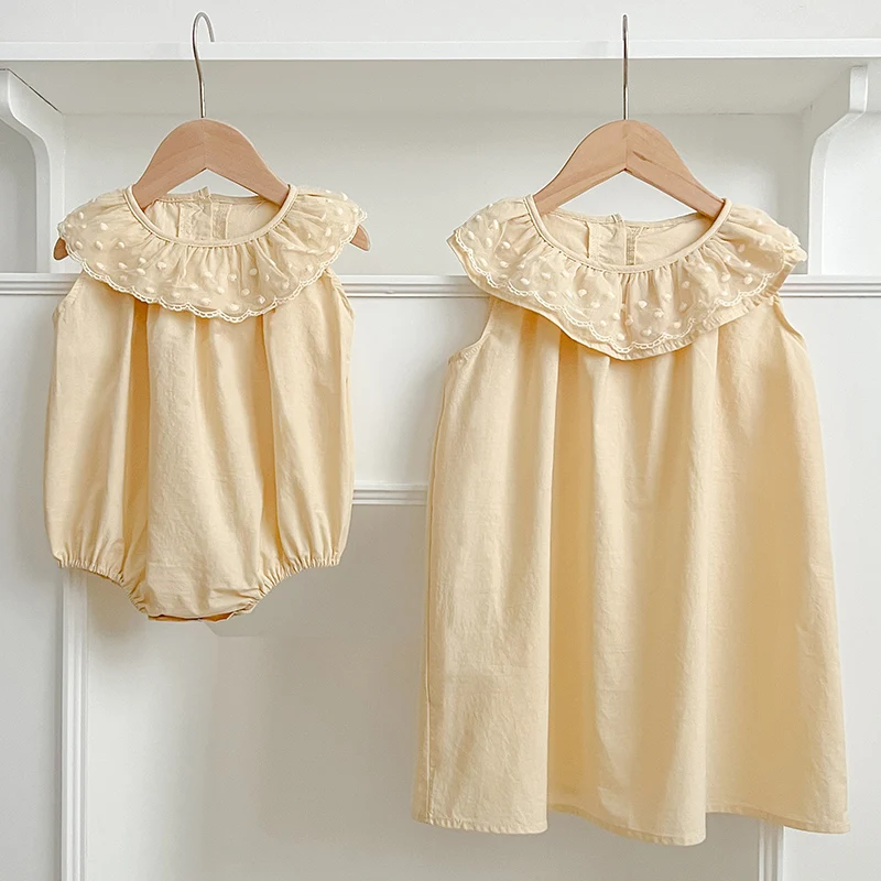 

Sisters Dress Summer Newborn Infant Baby Girls Ruffled Collar Romper Dresses Sister Sleeveless Rompers Kid Fashion Baby Clothing