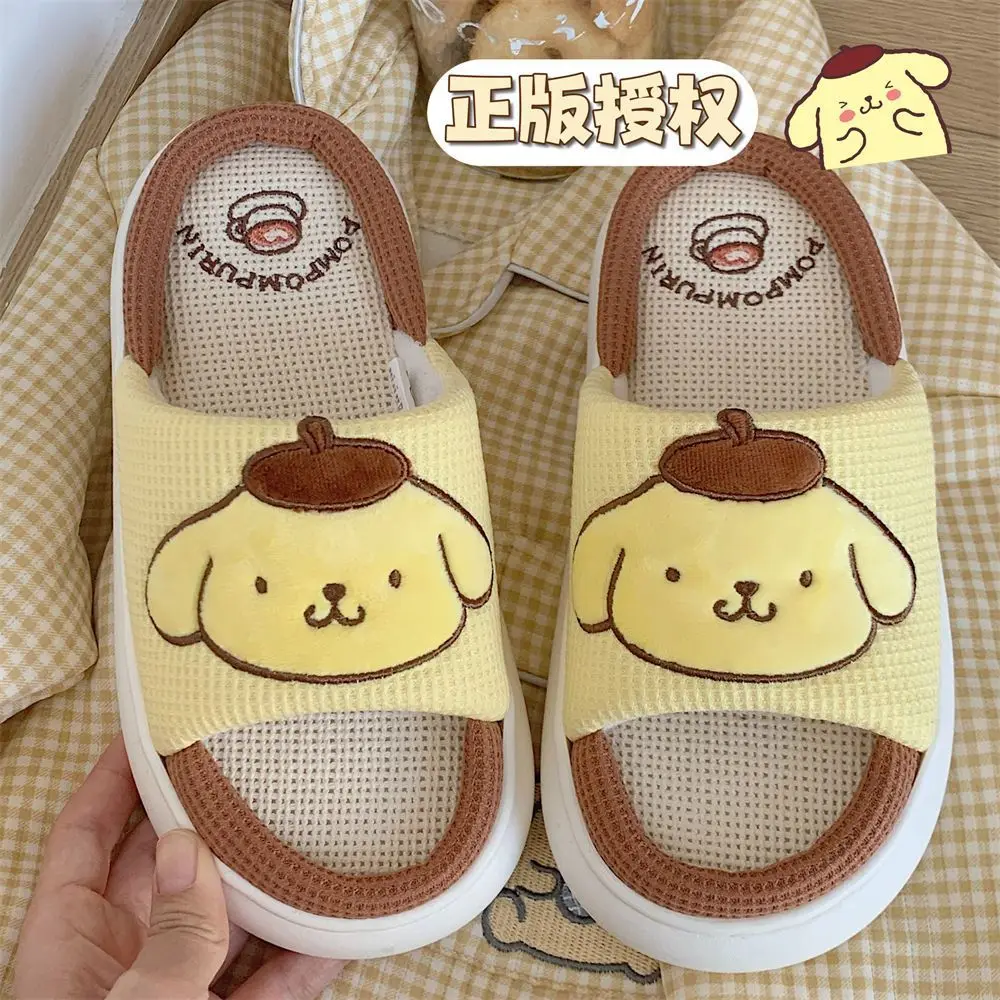 Sanrio Keroppi Mymelody Hellokitty Purin Cute Four Seasons Indoor Slippers Soft Thick Sole Sweat-Absorbing Linen Slippers Female