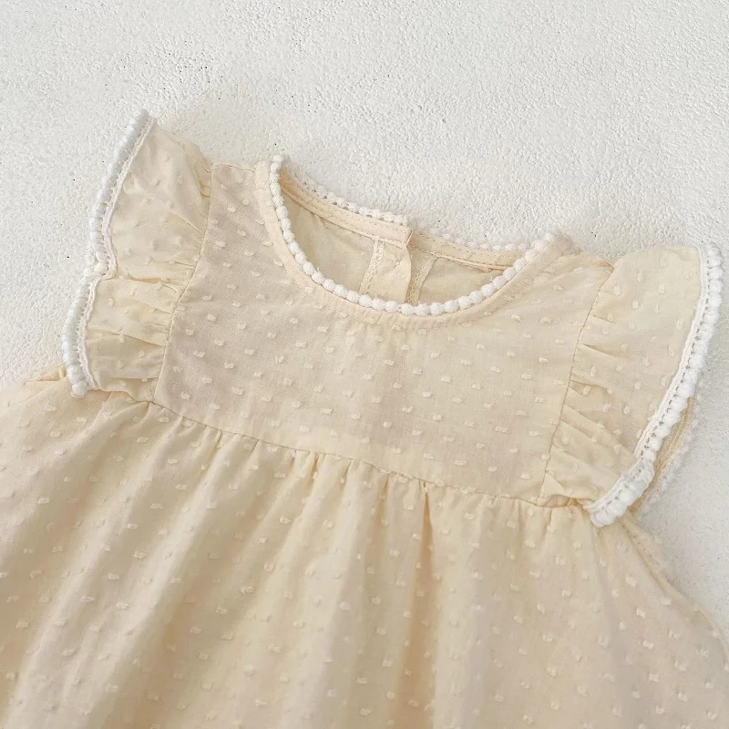 2024 Summer Baby Girl Romper 0-24Months Newborn Princess Solid Color Fly Sleeve Skirted Bodysuit Cotton One-Pieces Clothes INS