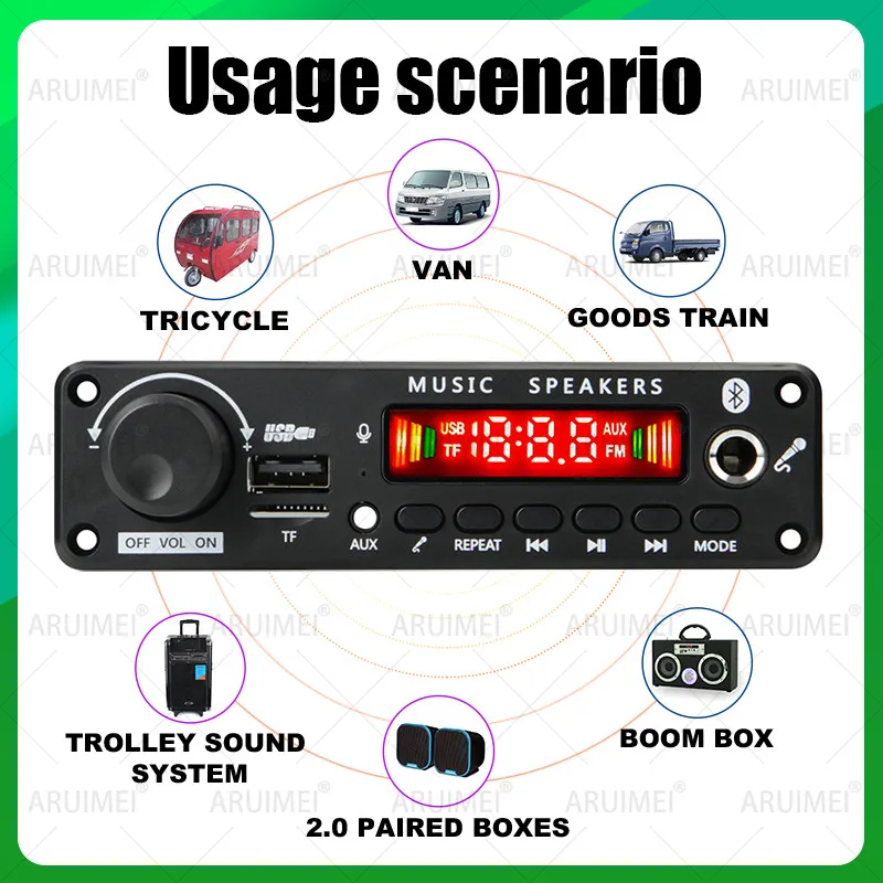 200 واط مكبر للصوت بلوتوث 5.0 MP3/APE/FLAC لوحة فك التشفير تيار مستمر 26 فولت-نظام صوت السيارة Hi-Fi مع USB/TF/FM وتسجيل المكالمات