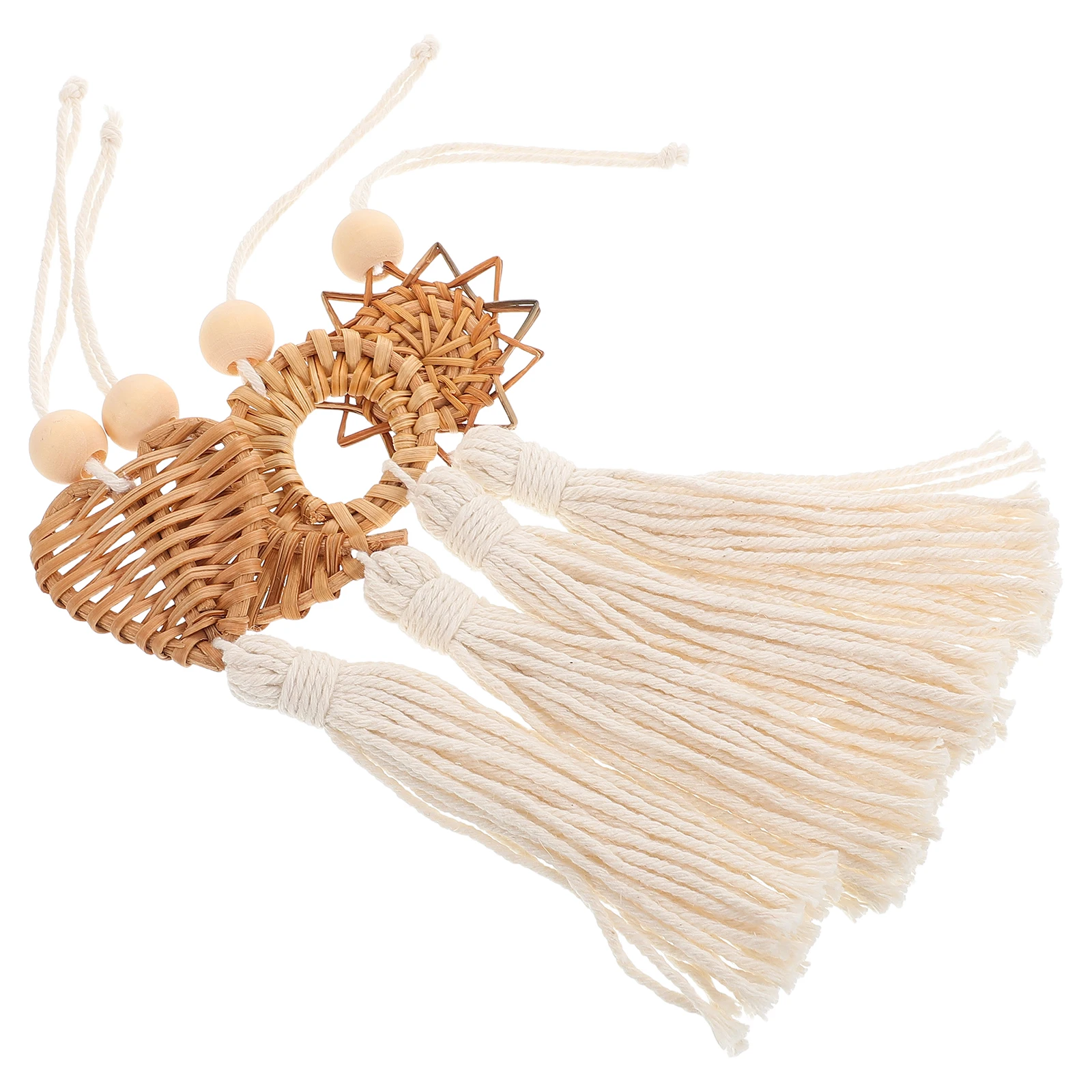 

4pcs Macrame Feng Shui Wall Hanging Boho Tassel Decor Heart Sun Moon Round Design Cotton Rope Home Balcony Nursery Room