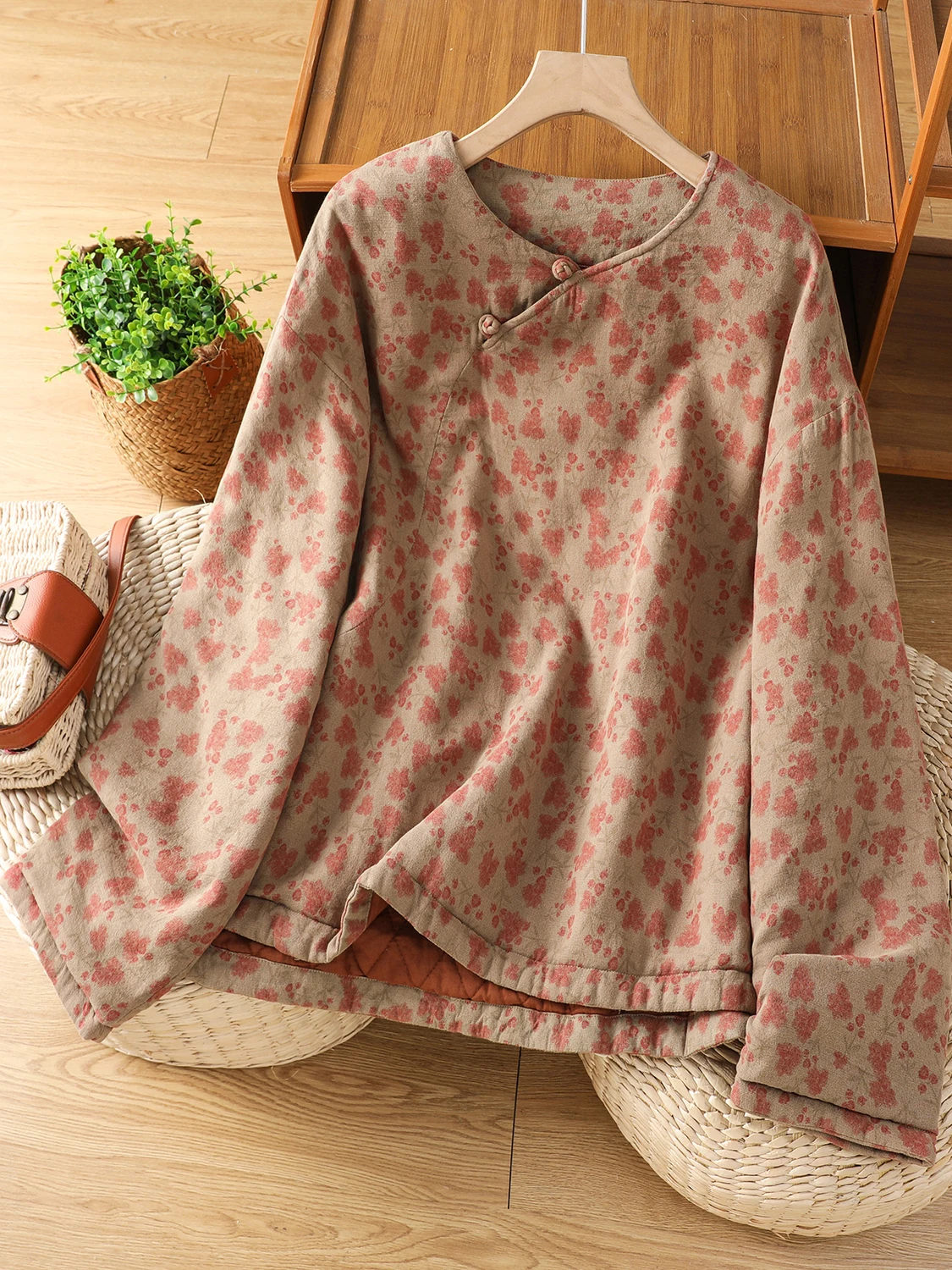 

Хлопковая куртка в стиле ретро с цветочным принтом, женская круглая куртка большого размера Ne, свободный повседневный теплый топ с принтом для поездок на работу, длинный све