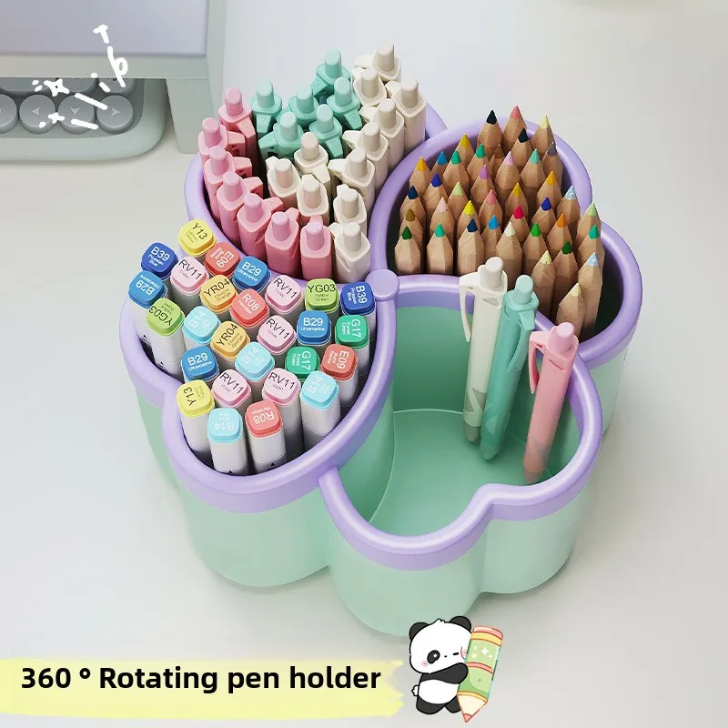 With 360 ° New Thickened Rotating Desktop Storage Box with Rotating Function - 4 Large Storage Spaces, Suitable for Office Supplies, Makeup Brushes, and School Essentials, Available in 3 Color Options, Space-Saving Design, Suitable for Home, Office, and Study, Desktop Accessories, Stationery Rack, Fun Design, Smooth Surface