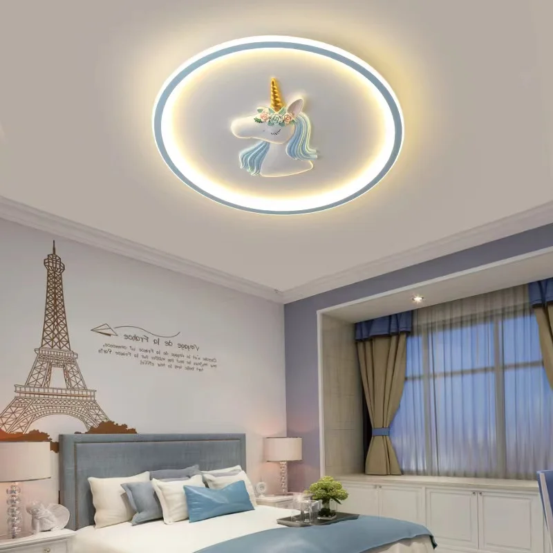 Cartoon Unicorn LED Ceiling Light For Girl Room Princess Bedroom Ceiling Lamp Baby Nursery Cute Pink Chandelier Kids Plafondlamp