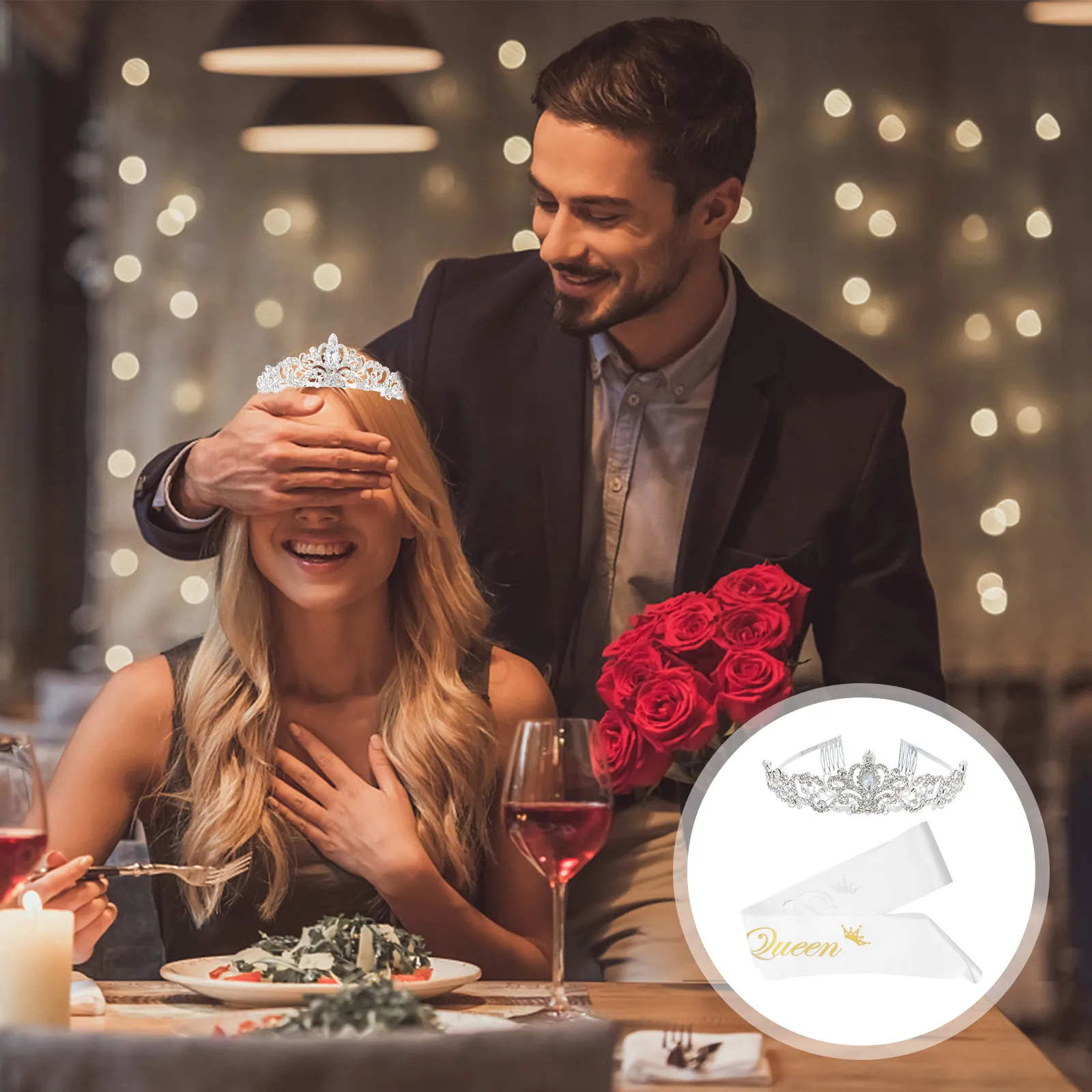 

Набор из 2 предметов: корона и лента с кристаллами и стразами, роскошный ретро-набор для выпускного бала, свадьбы, вечеринки, головной убор для женщин и девушек, гламурный.