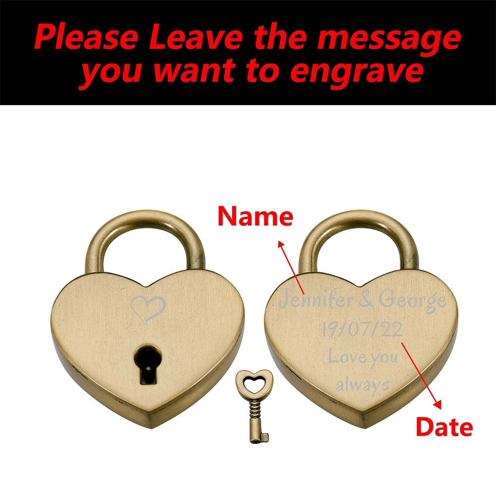 Personalised Heart Padlock Couple Engagement Honeymoon Travel Love Lock with Key for Boyfriend Girlfriend Him Anniversary Gifts