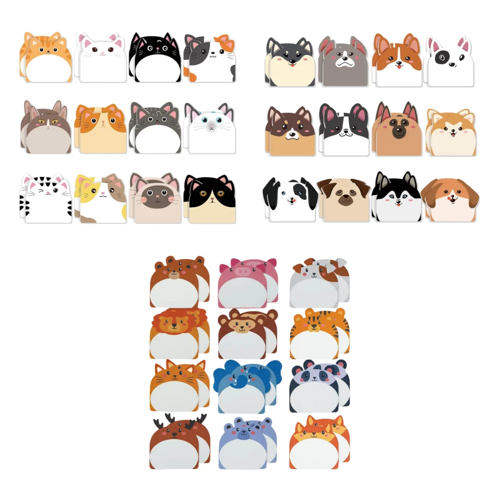 12pcs Cute Kitty Animal Memo Pad Meow Creative Cat Sticky Note Cartoon Posted Dog Message Paper Office