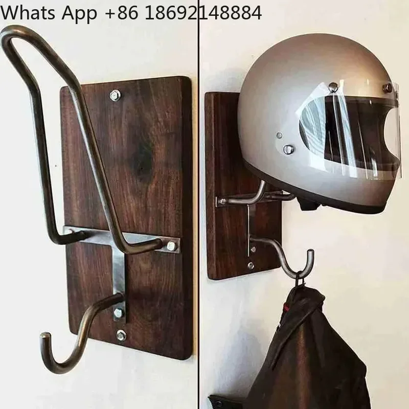 Wall-Mounted Motorcycle Helmet Rack for Various Helmets Wooden Helmet Hooks Hat Storage Anti-Deformation