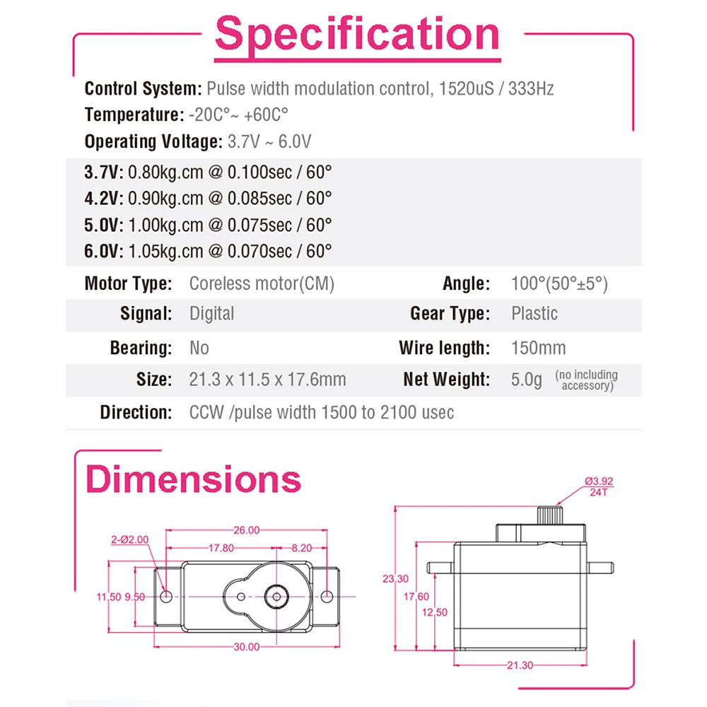 AFRC D1802 5g Mini Digital Servo Plastic Gear for 1/28 RC Car Airplanes 0.070 Fast Coreless Motor DIY Parts and Accessories