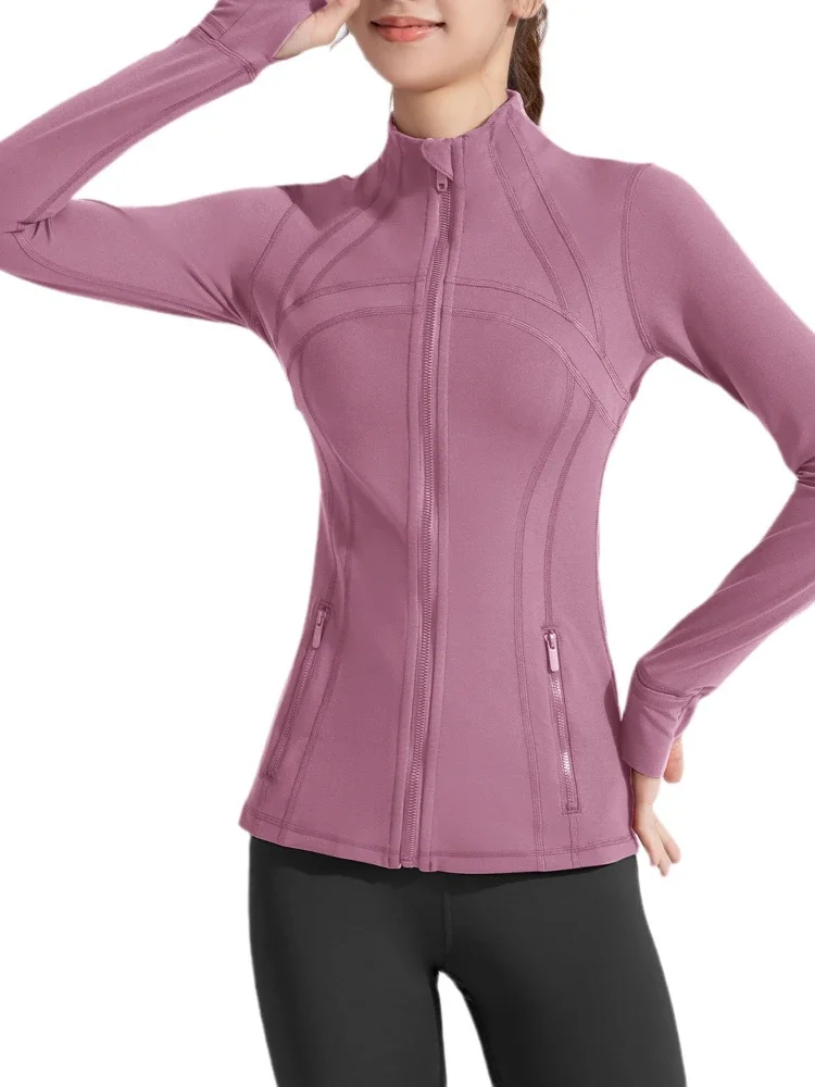 2024 New All Season Women Jacket Solid Stand Up Collar Slim Track Jacket Running Fitness Long Sleeve Zipper Jackets Coat Women