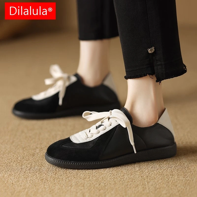 

Diluala 2025 г., разноцветные женские кроссовки на плоской подошве из натуральной кожи на шнуровке, весенние повседневные прогулочные кожаные туфли на плоской подошве для девочек