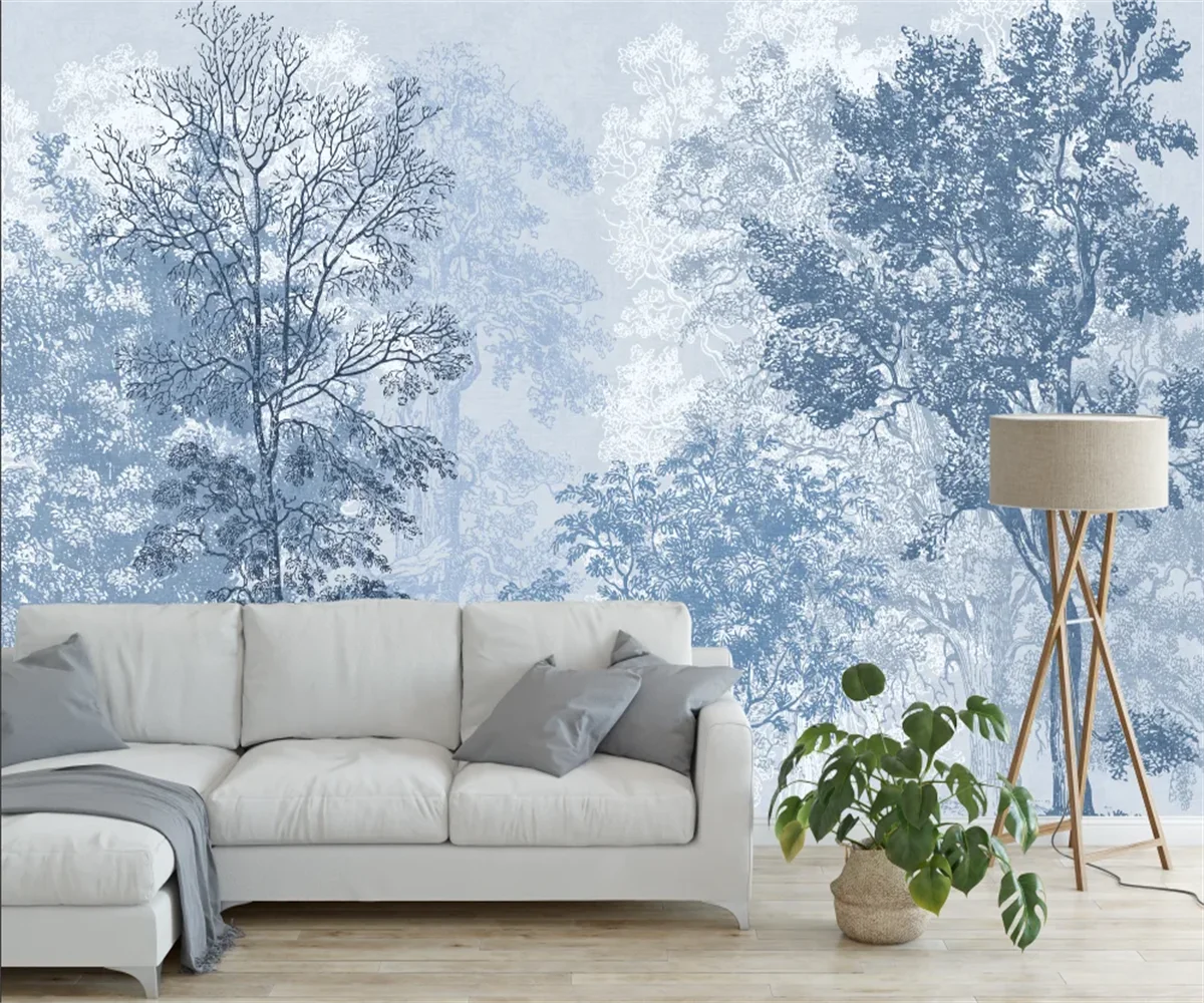 Custom wallpaper papel de parede Blue Forest Style painting living room background wall papers home decor 3d wallpaper