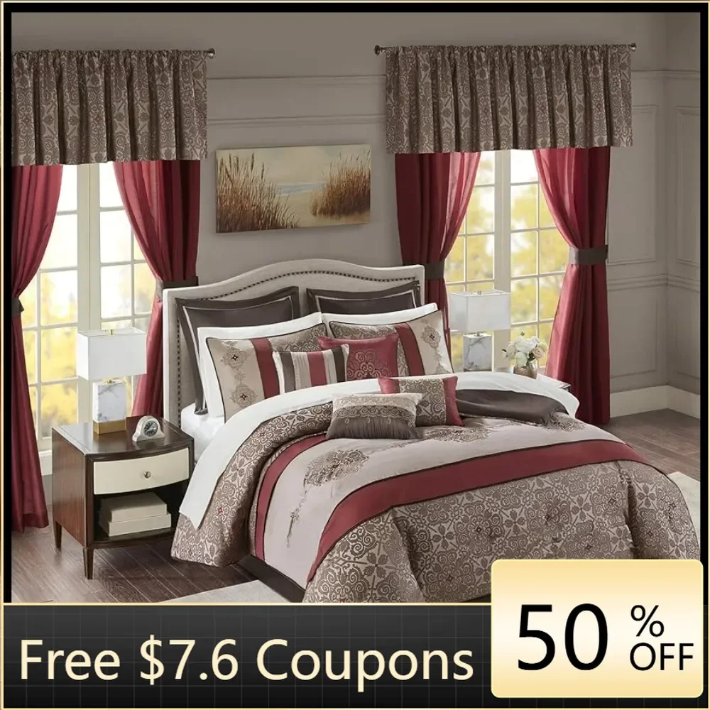 All Season Luxury Bedding Comforter Sets 24-Piece Room In A Bag Comforter Set-Satin Jacquard Bed Linen Home Freight free