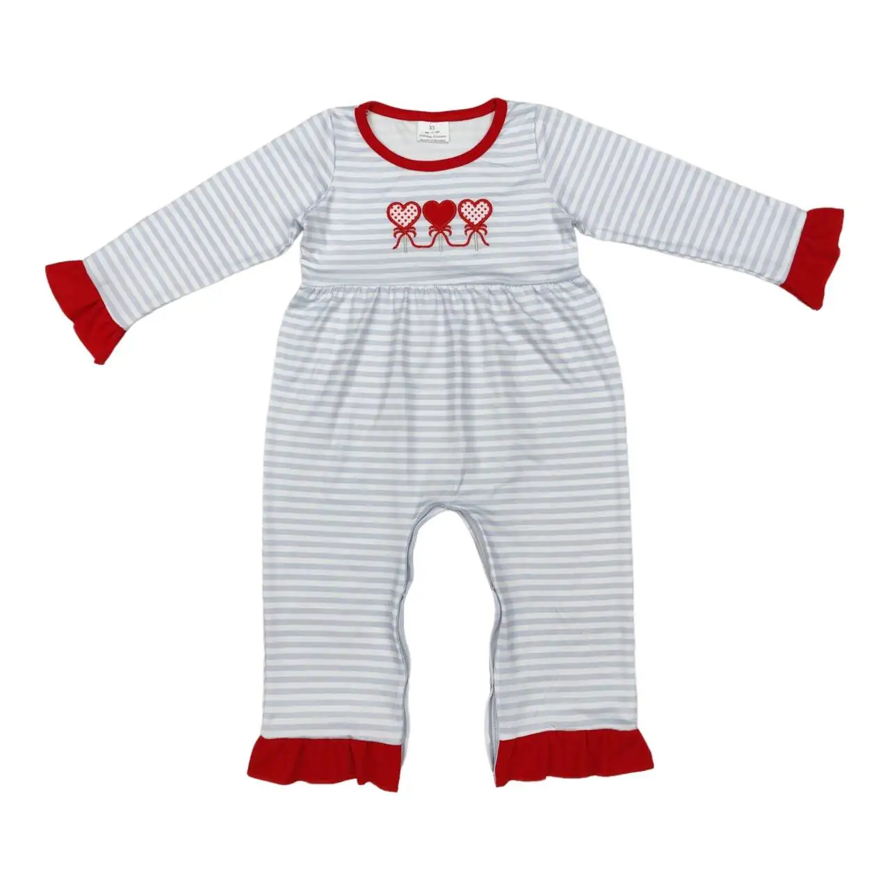 

Комбинезон для новорожденных, детский комбинезон с длинными рукавами и вышивкой в виде сердца для маленьких девочек, уютная одежда на День святого Валентина для малышей, оптовая продажа