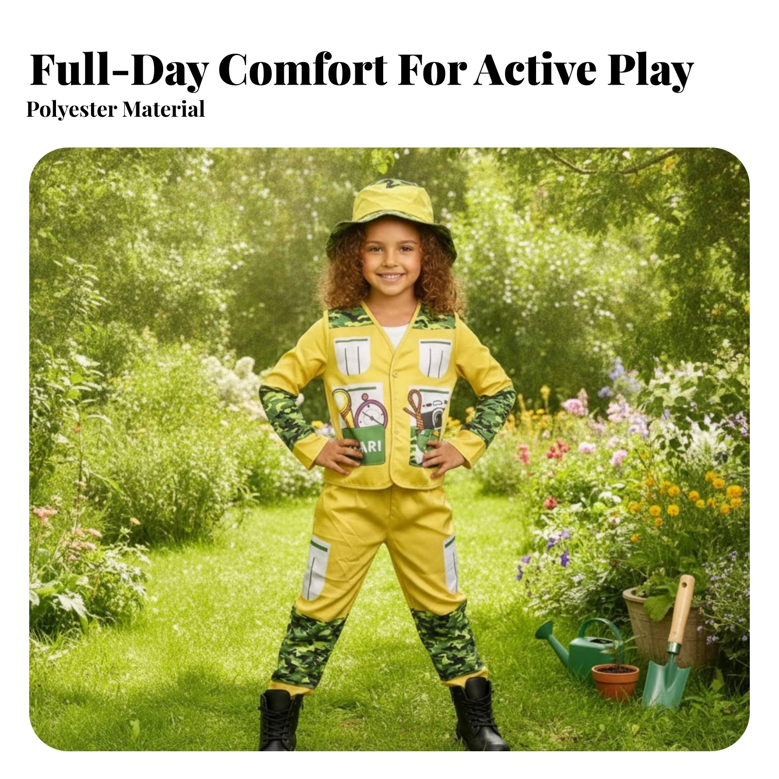 Explorer Costume Coordinated Safari Outfit Costume with Hat Polyester Apparel Breathable for Children, Halloween