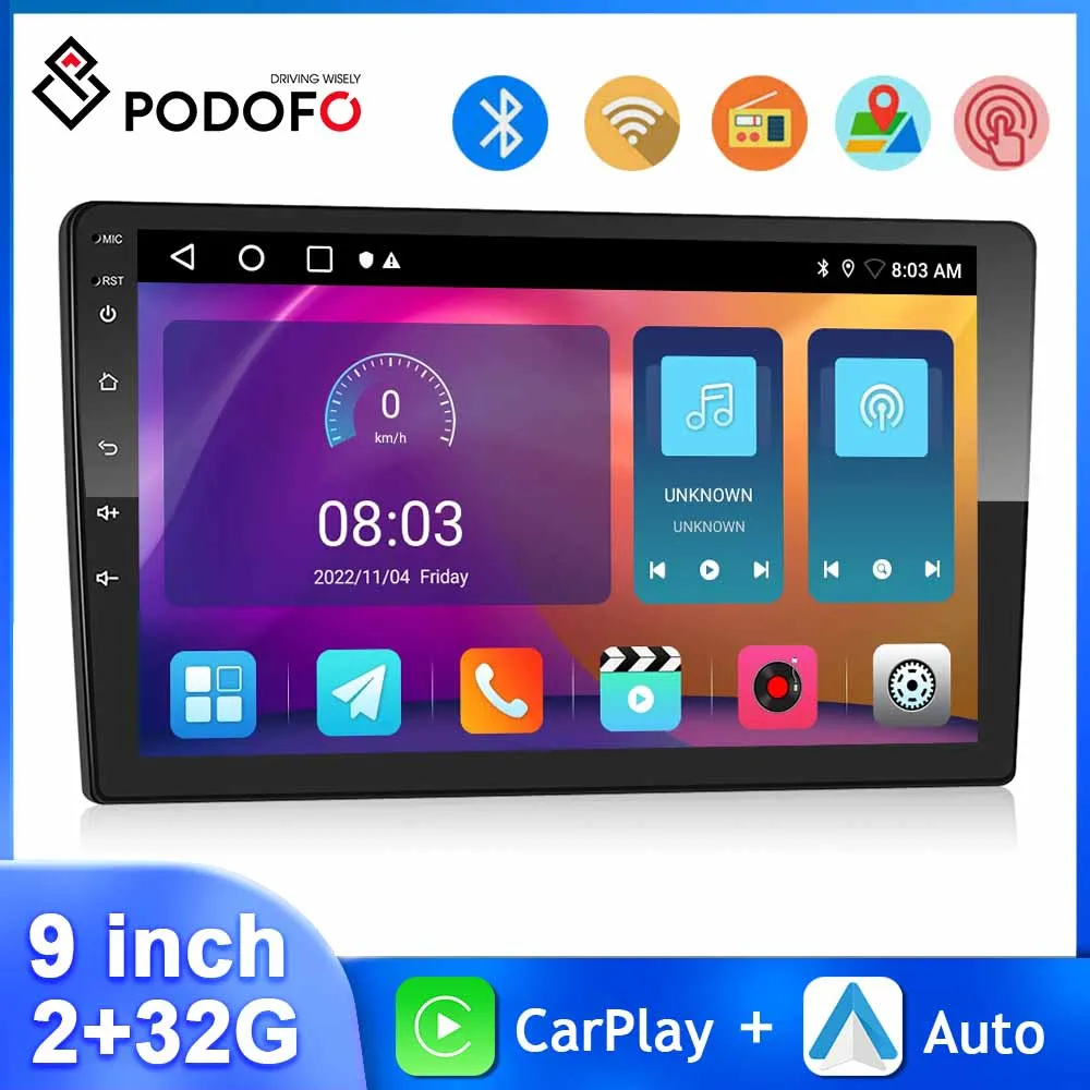 

Podofo 9inch 2Din Android Car Stereo 2+32G Autoradio Carplay Android Auto GPS Navigation WIFI Bluetooth Mirror Link Universal