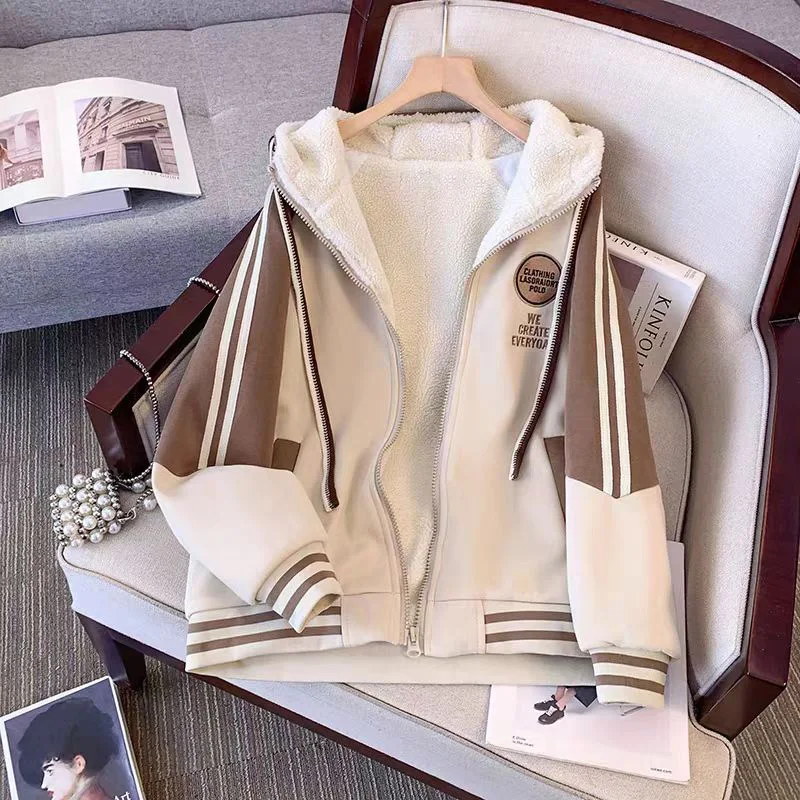 

ITOOLIN New Women Style Color Blocking Baseball Cap Hooded Casual Top Popular Loose Baseball Jacket