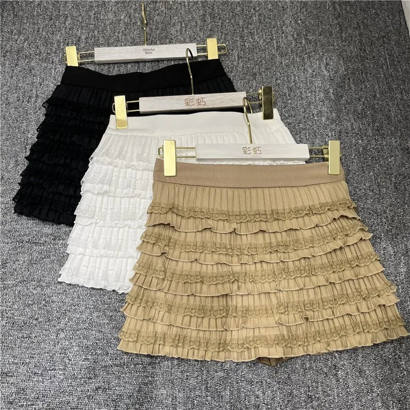 

Slimming A-Line Lace Petal Short Skirt High Waist Baking Cake Style Summer Long Leg Lengthening Short Skirt Versatile Half Bo...