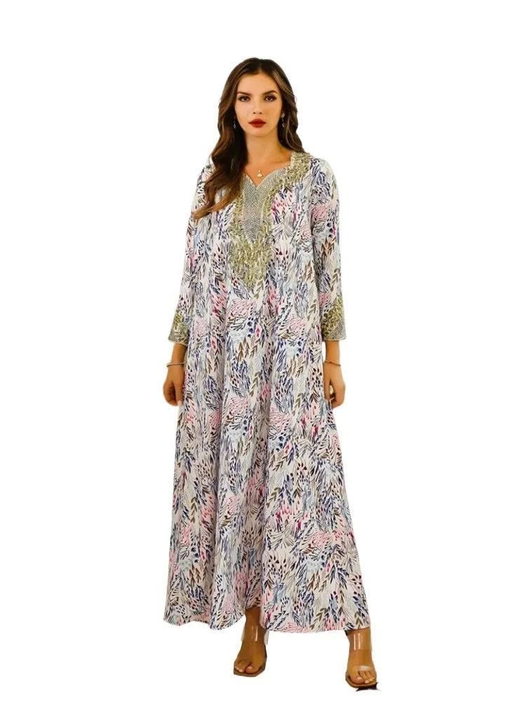 

Рамадан, мусульманское длинное платье с цветочным принтом, Дубай, элегантное макси-абая, 2024, роскошное женское вечернее платье, женские горячие халаты