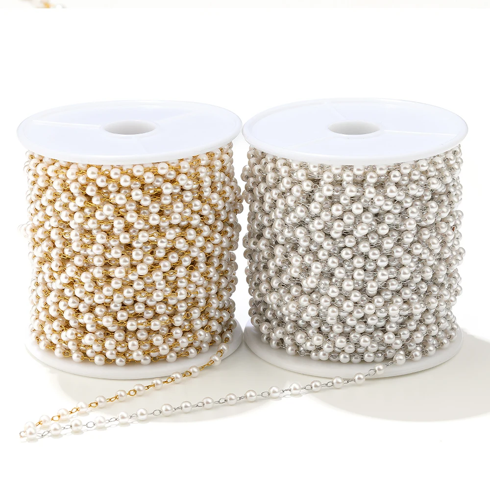 2 Meter weiße Perlenketten aus Edelstahl – Gliederketten als Großpackung für DIY-Schmuckherstellung, Armbänder, Fußkettchen und Zubehör – Detail 2