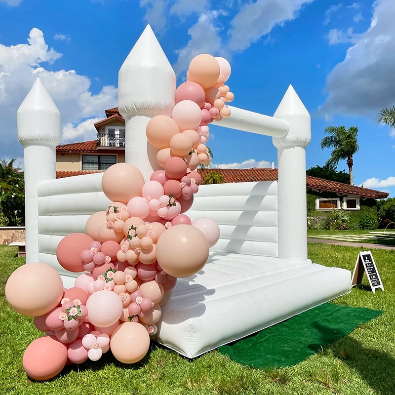 Casa de rebote de grado de 4M, color blanco, para niños, fiestas, eventos, decoración de jardín de boda, parque infantil al aire libre, Castillo saltador con soplador