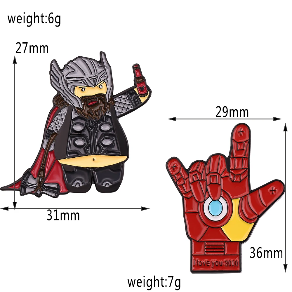 Marvel Filme Os Vingadores Homem De Ferro Eu Te Amo 3000 Gesto Esmalte Lapela Pins Chubby Big Belly Thor Emblemas dos desenhos animados Broches