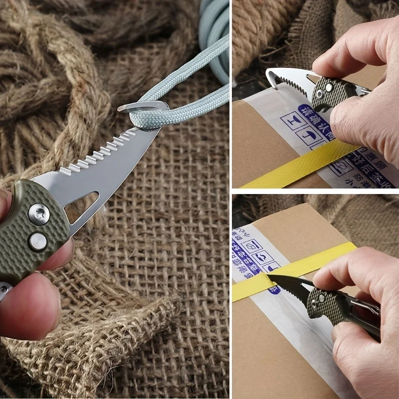 Multi Functional Outdoor Camping Portable Knife Keychain Serrated Hook Emergency Survival Tool Folding Quick Open Box Opener