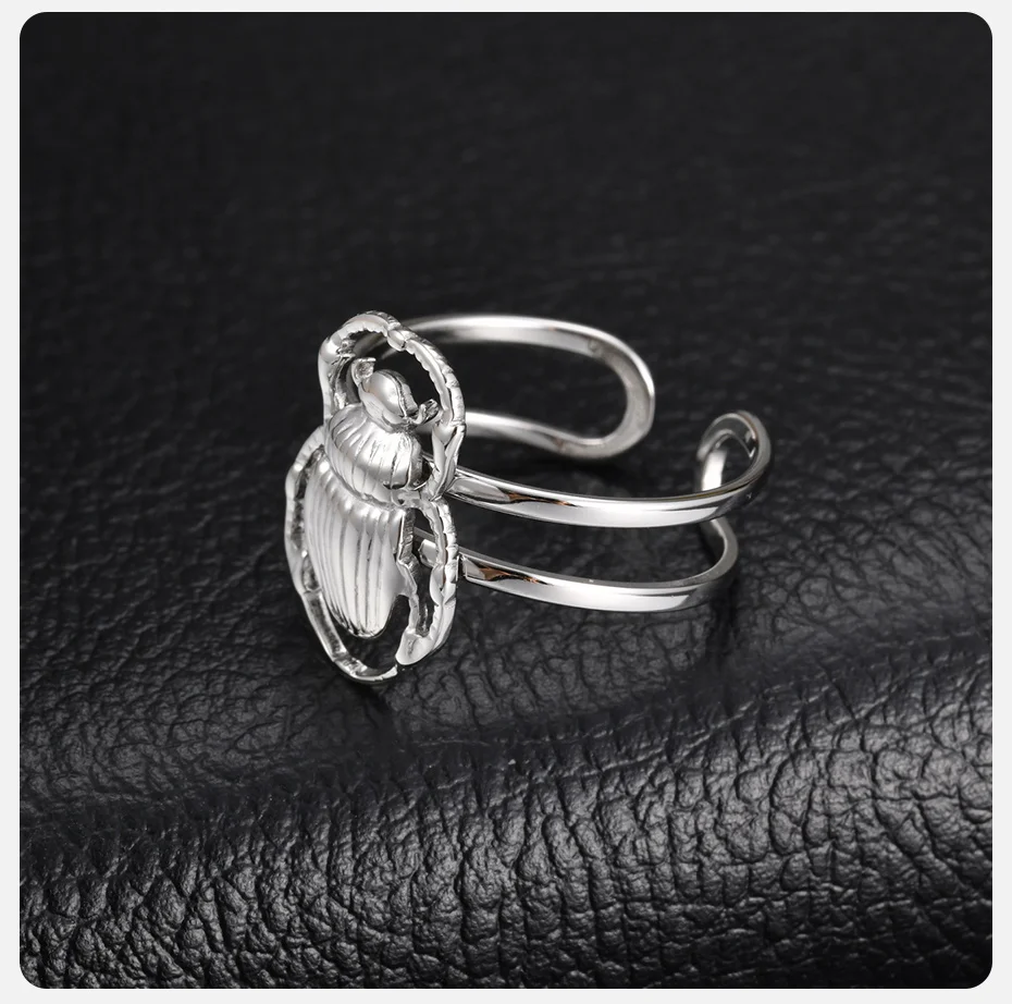 Vnox Ägyptischer Skarabäus Offener Ring, Versilberter Mehrschichtiger Statement-Fingerring, Gotischer Insektenschmuck für Männer und Frauen als Partygeschenk – Detail 6