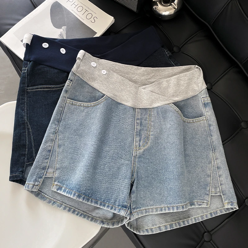 

Maternity Woman Jeans Summer Short Pant for Pregnant Women Denim Cotton Women's Shorts Low-Waisted Maternity Panties Loose Pants