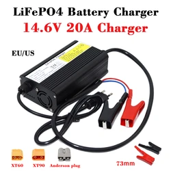 14.6V 20A Lifepo4 Smart Charger 100-240V 4S 12V 20A High Power Charger for 12.8V Lifepo4 Battery Pack With Fan Aluminum Case