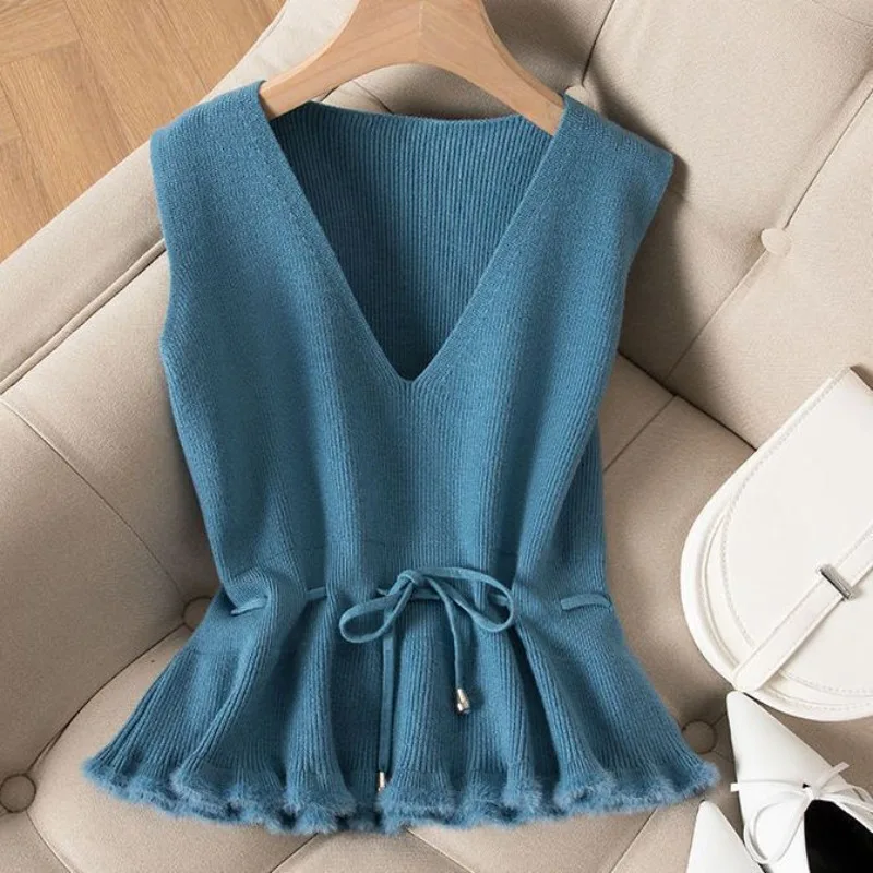 

High Quality Knitted Vest Women's Autumn New Waist Pullover Sweater Vest Joker Sleeveless Knitwear Sweater Waistcoat Ladies Tops