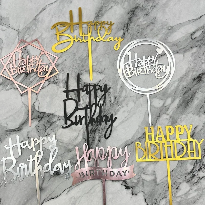 10 Stück Silber Gold Acryl Happy Birthday Cake Topper Baby Shower Party Dekorationen Cupcake Topper Jubiläumsfeier – Detail 6