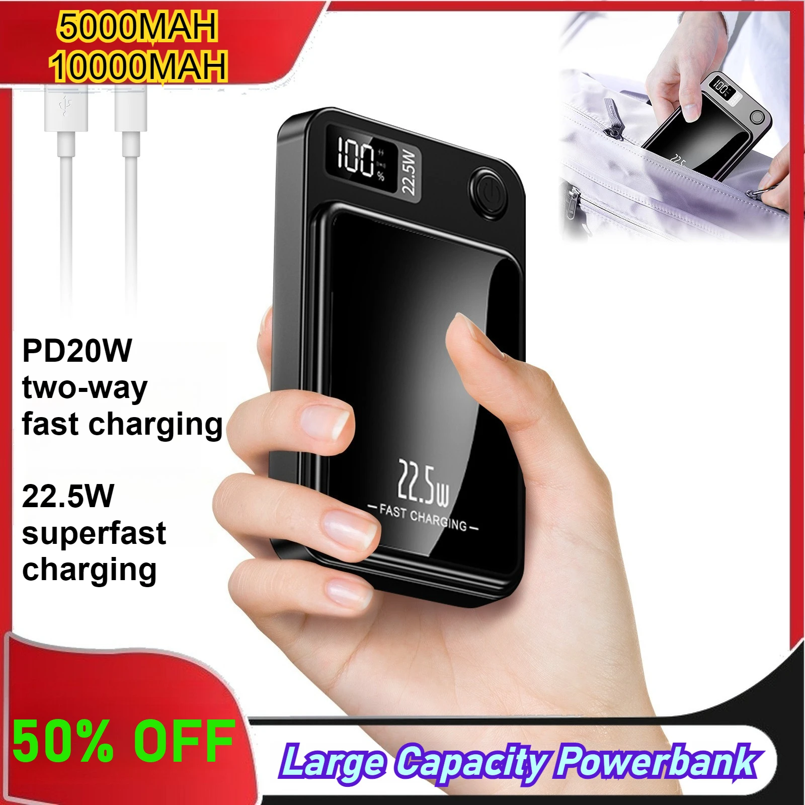 

10000mAh Magnetic Charger Wireless Power Bank 22.5W USB-C Fast Charging with LED Display For IPhone 17 16 15 14 13 12 All Series