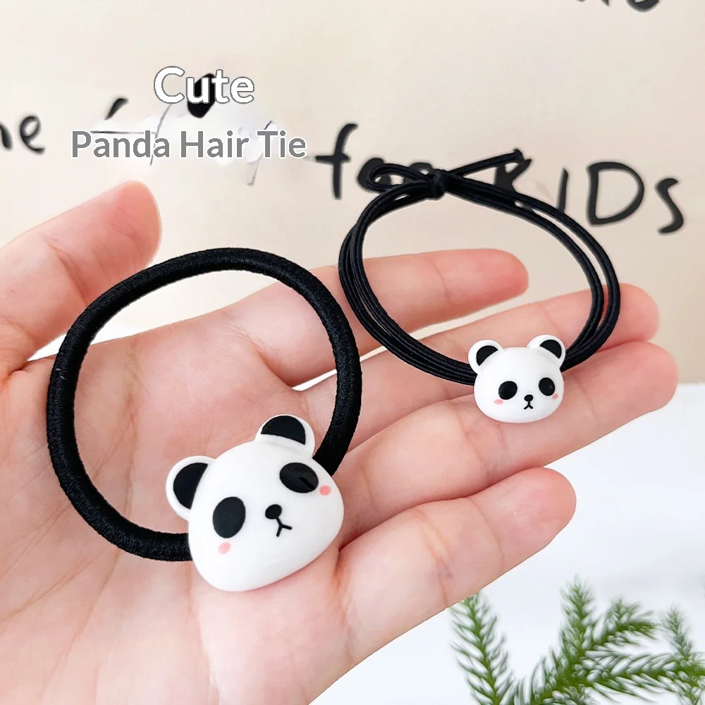 5Pcs Cute Panda Hair Ties Simple Black White Elastic Hair Bands High Elastic Ponytail Hair Accessories No Hurt Hair Scrunchies