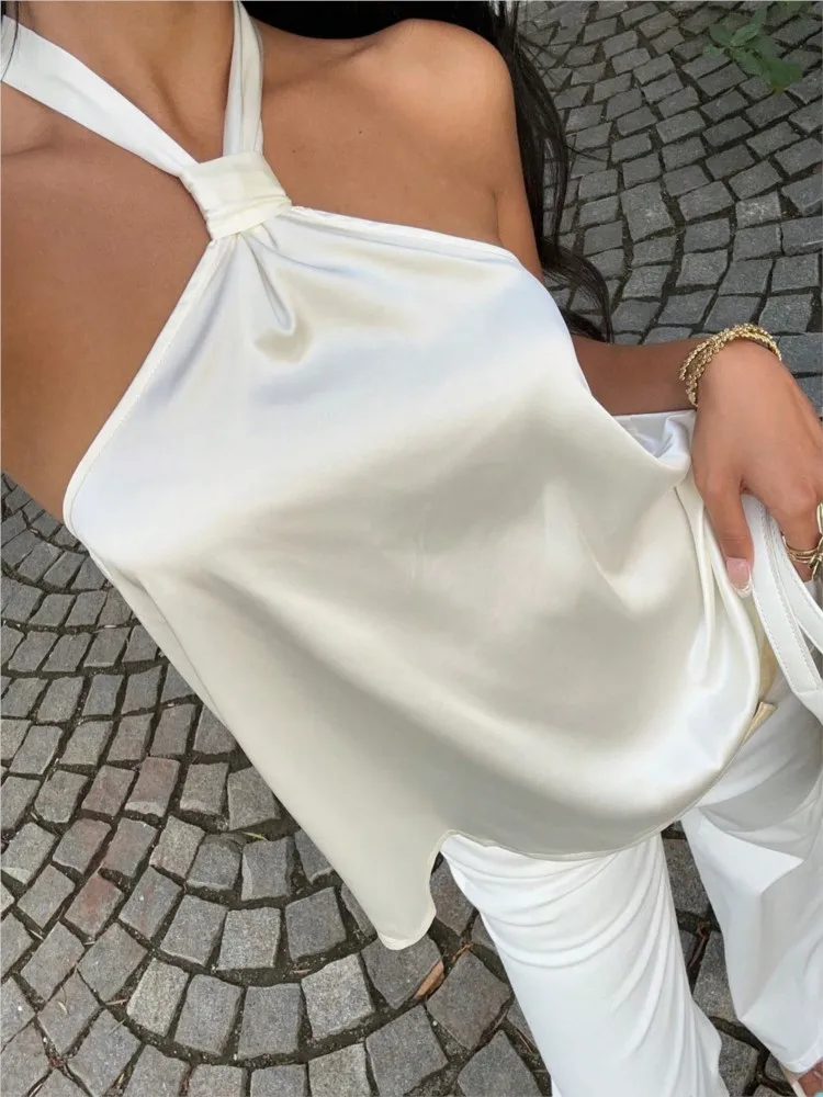 

New Women Sexy Off Shoulder Camisole Summer Chic Streetwear Female Solid Color Halter Tank Tops Lady Sleeveless Backless Vests