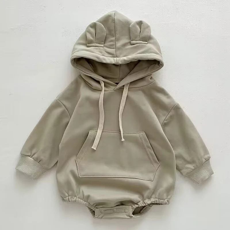 2024 Spring Baby Clothes 0 to 12 months Boys and Girls Hooded Pullover Long sleeved Romper Girl Bodysuit for Newborn