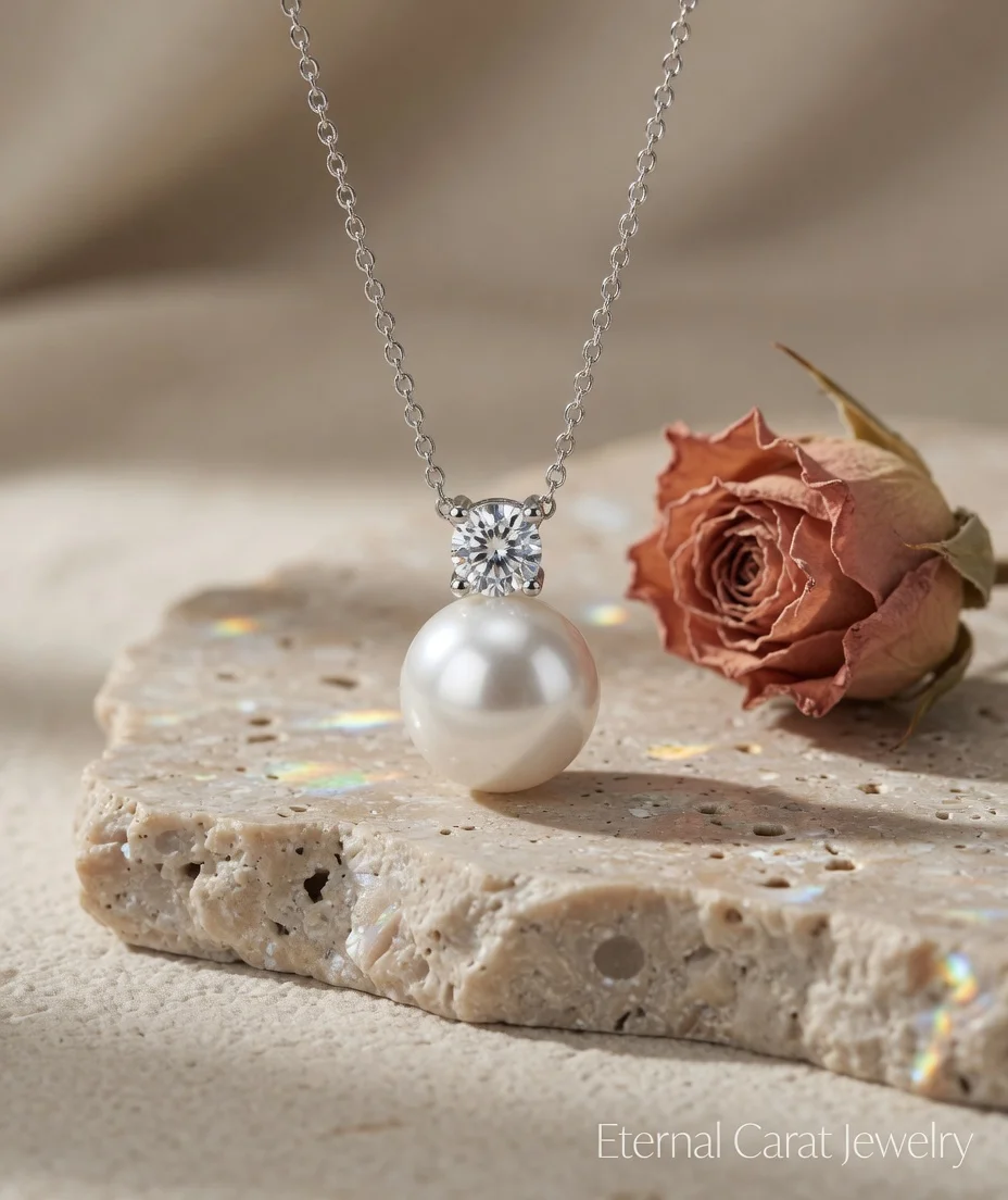 

Роскошное ожерелье из платины PT950 с пресноводным жемчугом и муассанитом, женское, легкое, универсальное, на ключицу, ювелирное украшение, подарок