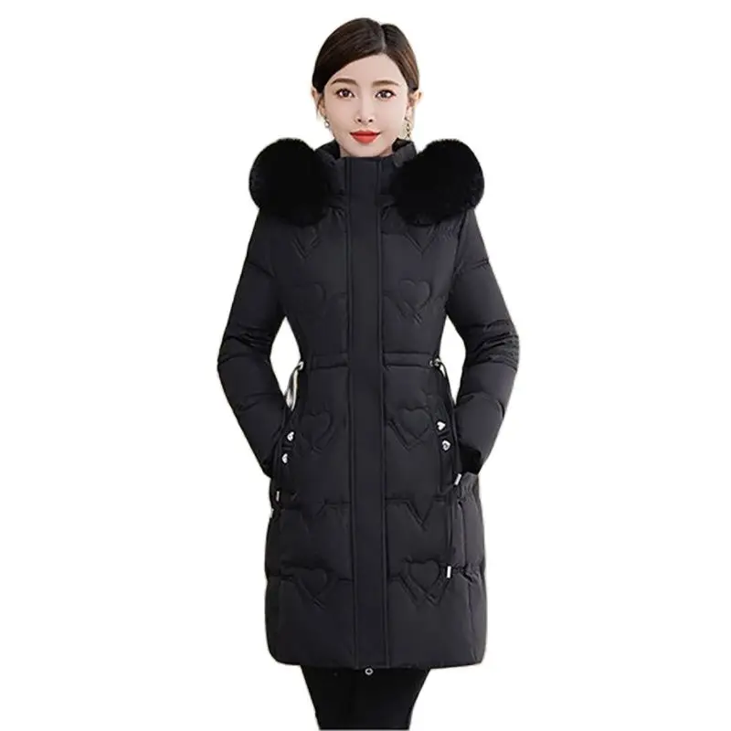 

Winter Long Cotton-padded Women's 2023 New Slim, Slim, Warm, Big Fur Collar, Detachable Hat, Fashion Loose Coat, Female