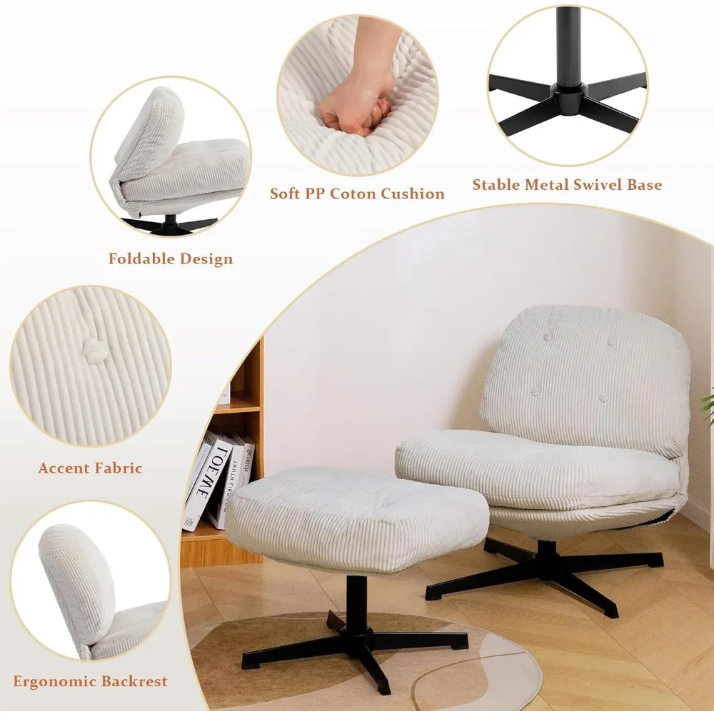 كرسي HollyHOME منجد دوار 360 درجة مع مسند، كرسي قراءة مريح من القماش ومسند للقدمين #5