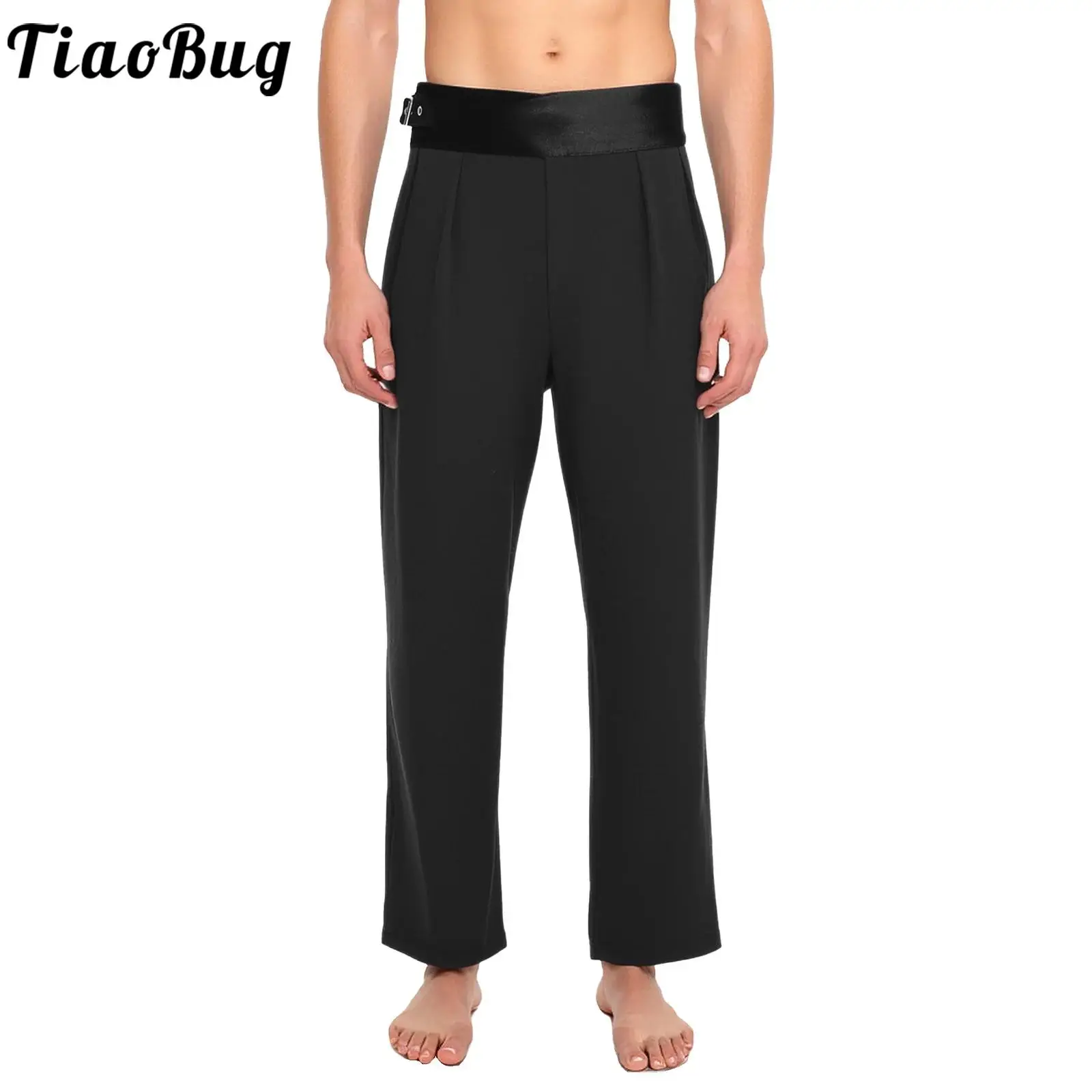 الرجال اللاتينية ملابس رقص الرقص السراويل مطوي بنطلون مع جيوب لمسابقات أداء قاعة الجاز رومبا تانجو السالسا