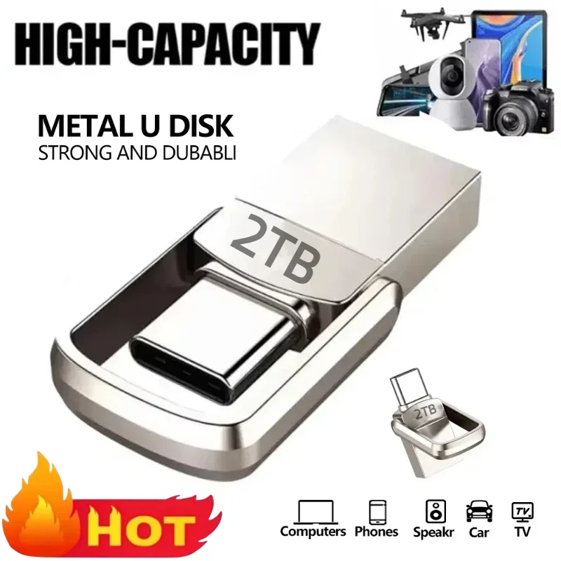 Metal U Disk 2TB USB3.2 Type-C Interface Mobile Phone Computer Mutual Transmission Flash Drive USB Memory Large Capcity