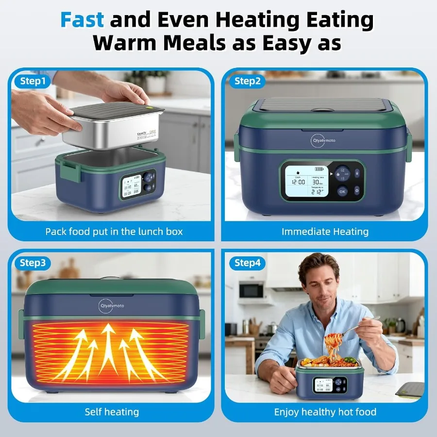 صندوق غداء ساخن مع طاقة كهربائية لاسلكية 24000 مللي أمبير في الساعة 6.3 أكواب محمولة قابلة لإعادة الشحن ذاتية التسخين لتدفئة الطعام تتميز بمؤقت #5